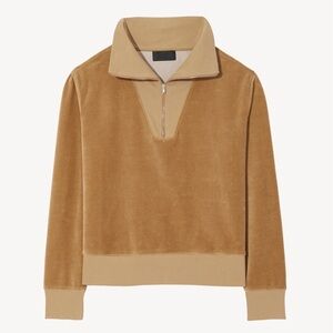 Nili Lotan Bentley Velour Quarter Zip Sweatshirt in Camel